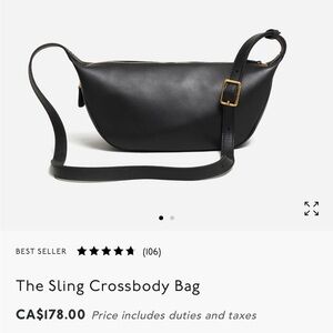 Madewell Black Leather Sling Crossbody / Shoulder Bag